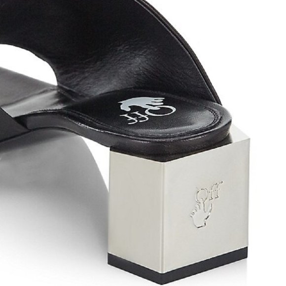 Off-White™  Hexnut Leather Metallic-Heel Thong Sandals - Picture 2 of 15